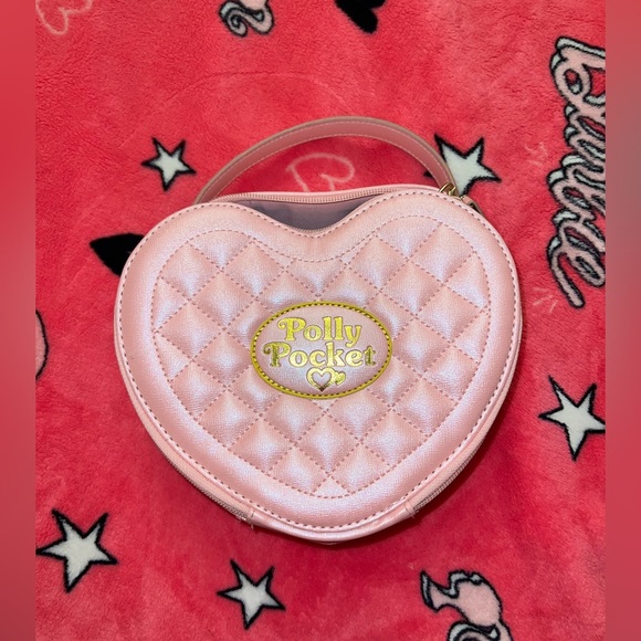 RARE Polly Pocket heart purse quilted baby pink with gold letters - Picture 4 of 7